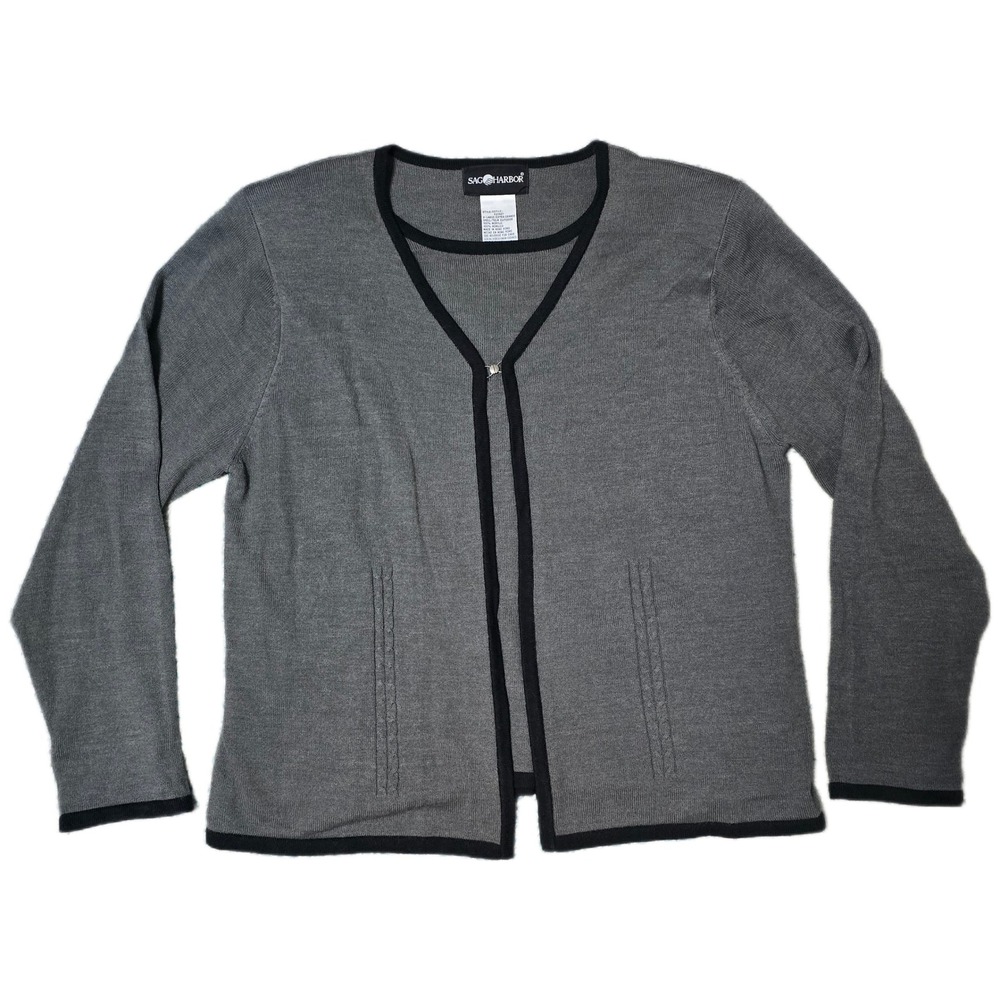 Sag Harbor Gray Cardigan Sweater Long Sleeve Career Casual Minimalist Subtile(K)